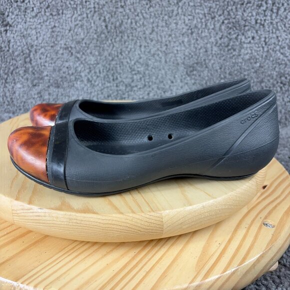 Crocs Shoes Tortoise Shell Flats Womens Size 8 Slip On Cap Toe Casual Loafer - Picture 1 of 7